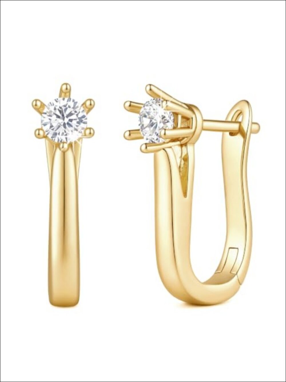 Gold Plated Hoop Earrings with Cubic Zirconia U-Shape Hoops